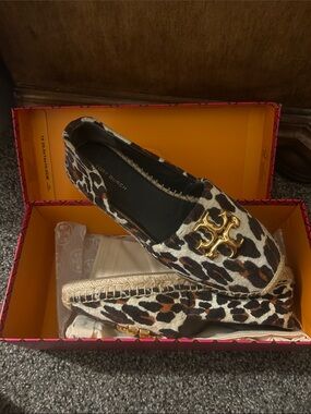 Tory Burch Leopard Print Espadrille Loafers with Gold Logo